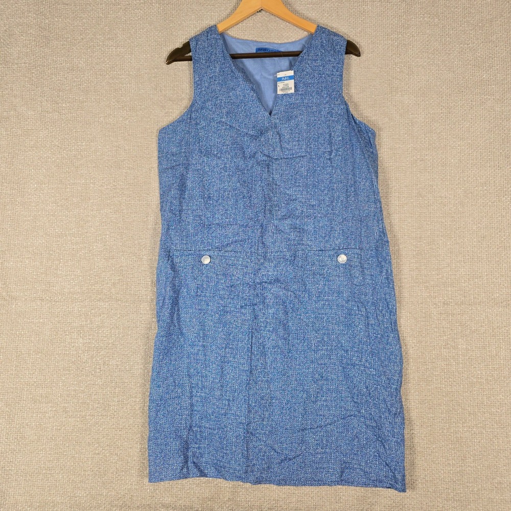 J.McLaughlin Rue Dress‎ Blue Aqua Autograph Print Linen V-Neck Sleeveless L NEW